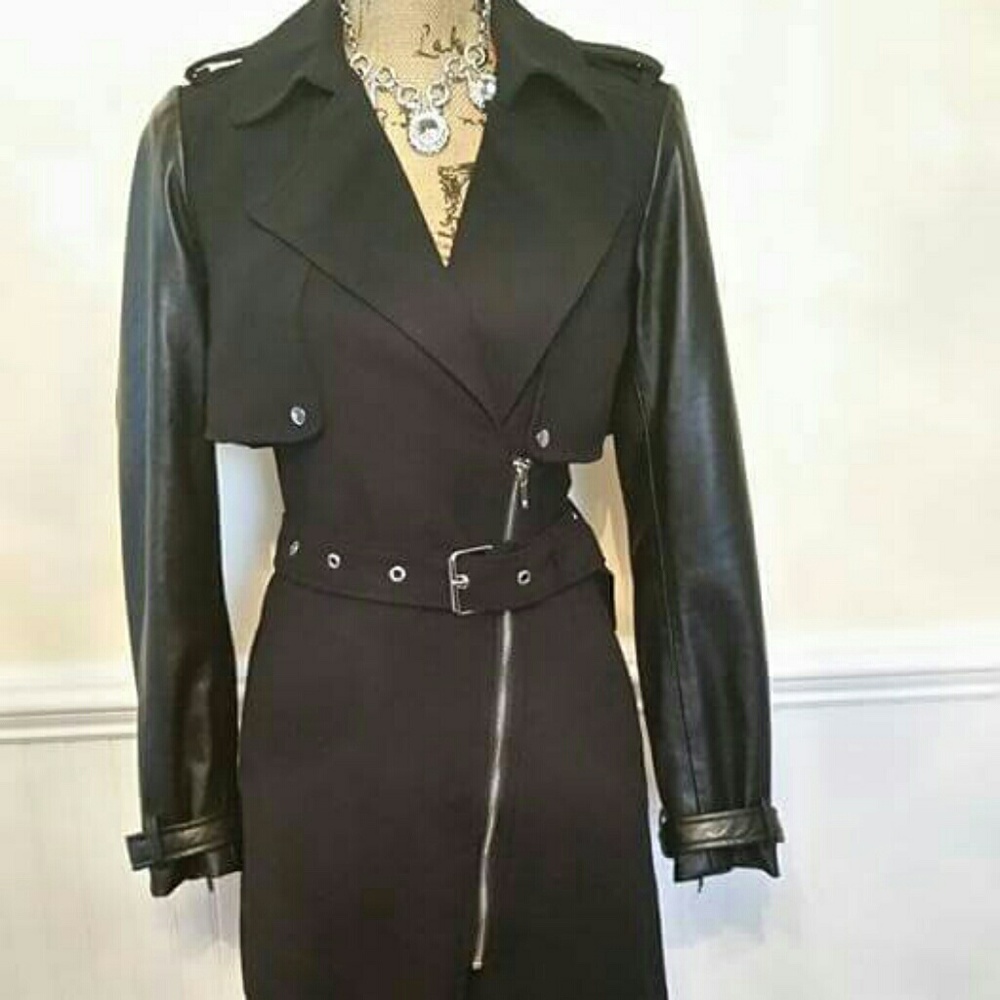 Zara Basic black soft leather coat dress